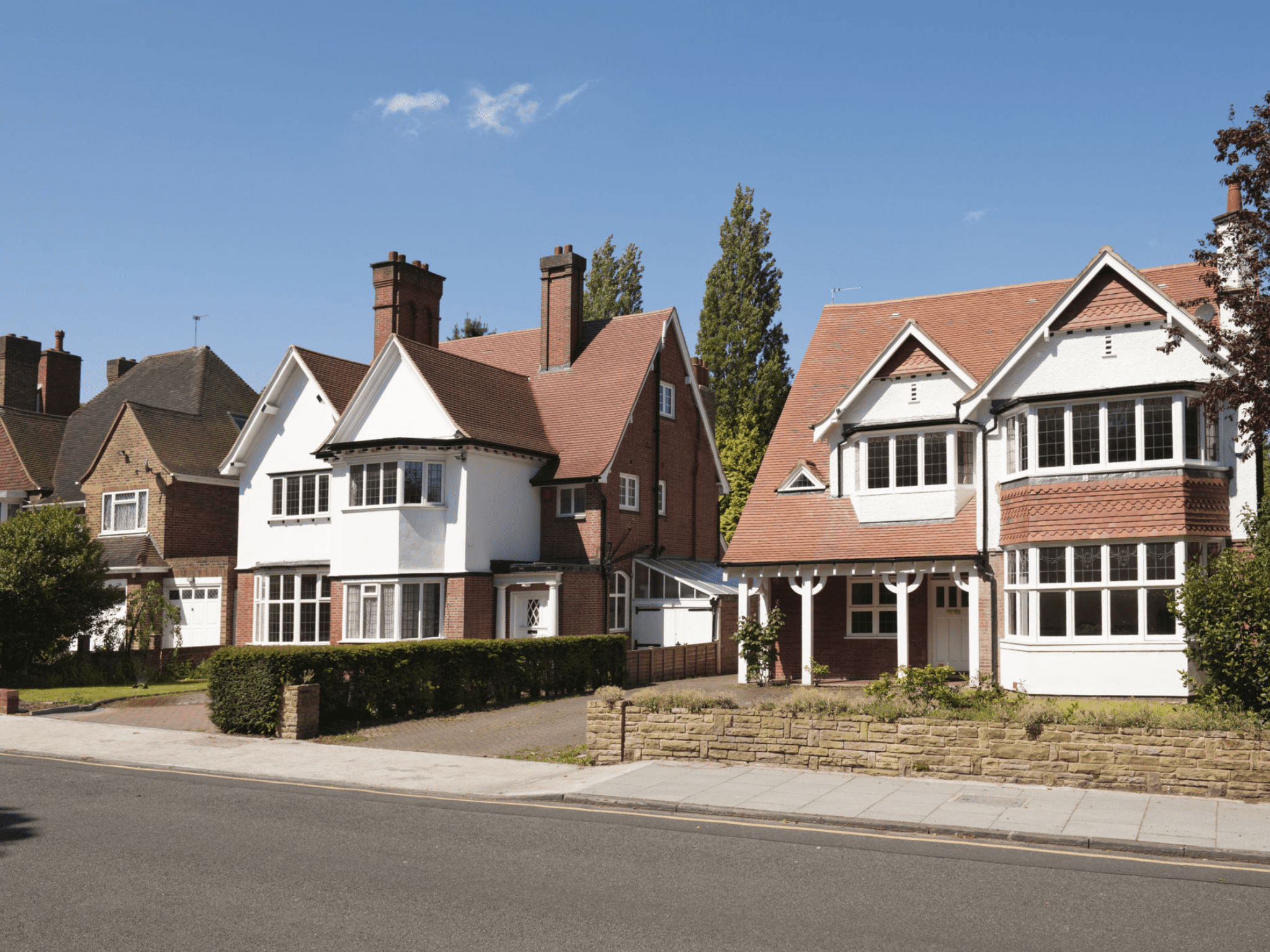 Suburban houses with red roofs