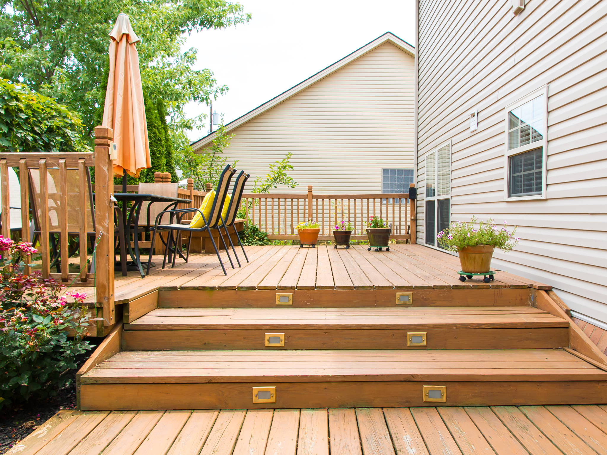 Wooden deck with outdoor furniture