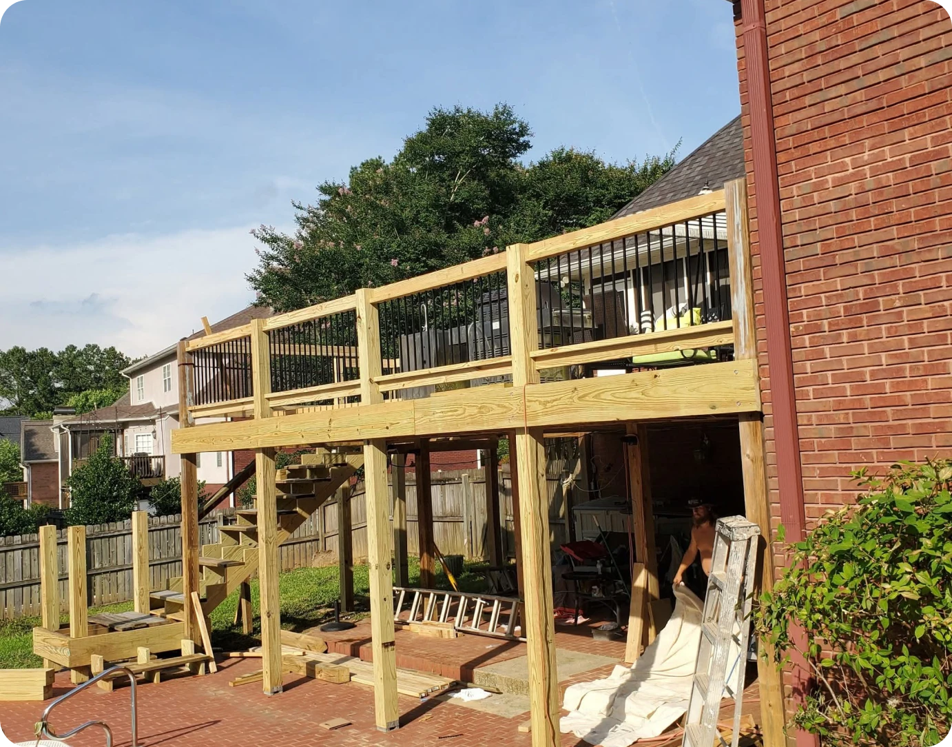 Backyard deck being built