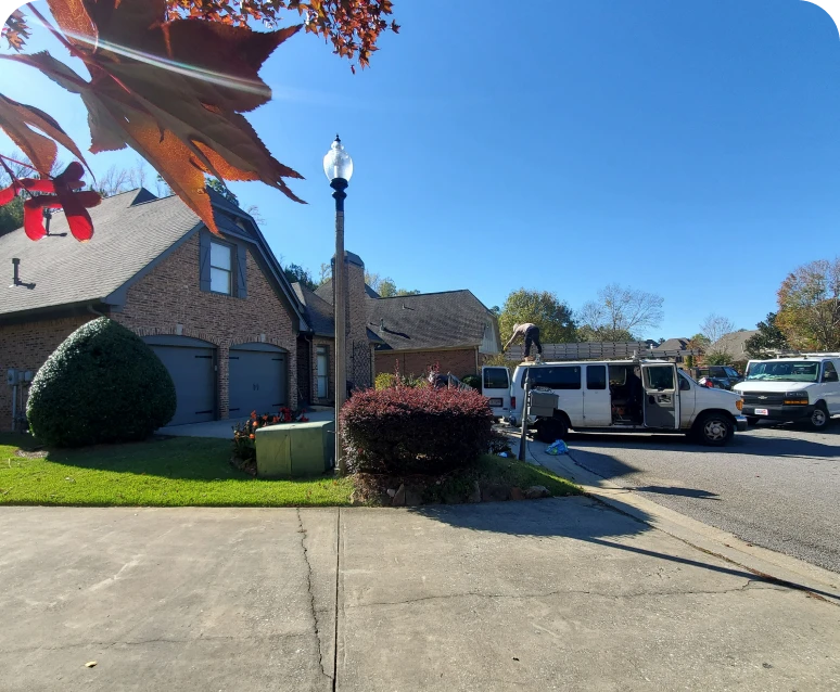 Suburban house with parked vans