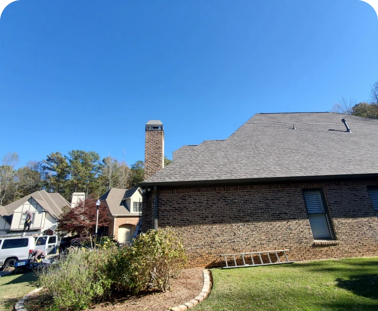 Brick house under clear blue sky